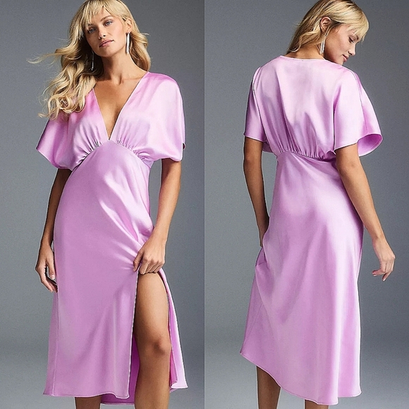 BHLDN Leila Stretch Satin Deep-V Midi Dress Medium - Picture 1 of 10